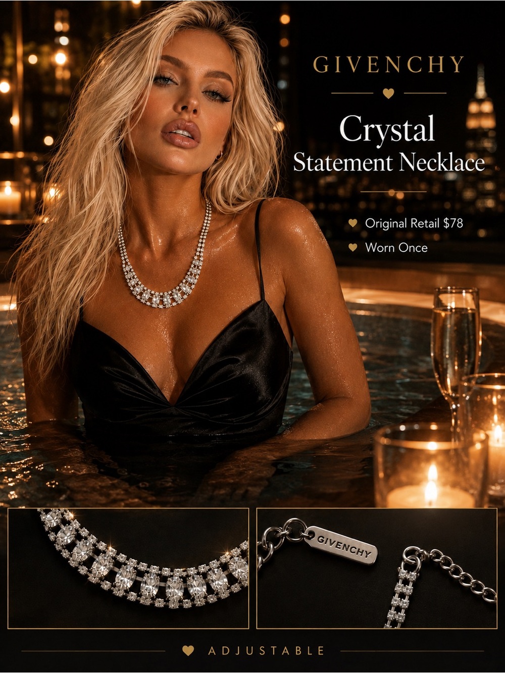 Givenchy Silver Crystal Collar Necklace
